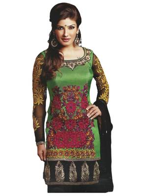 Green Embroidered art silk semi stitched salwar with dupatta 1