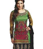 Green Embroidered art silk semi stitched salwar with dupatta