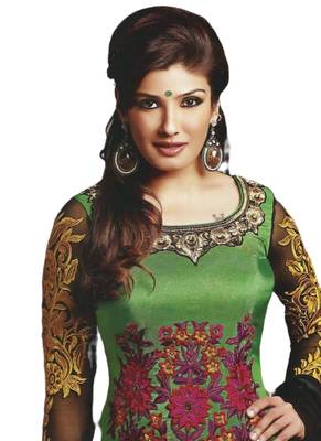 Green Embroidered art silk semi stitched salwar with dupatta 2