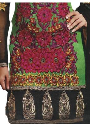 Green Embroidered art silk semi stitched salwar with dupatta 3