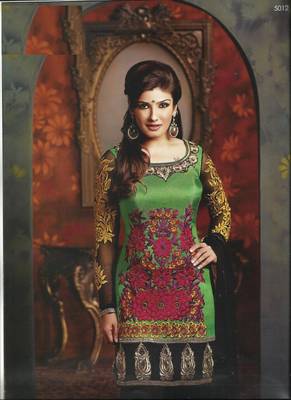 Green Embroidered art silk semi stitched salwar with dupatta 4