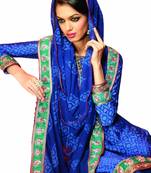 Blue Printed Crepe semi stitched salwar with dupatta
