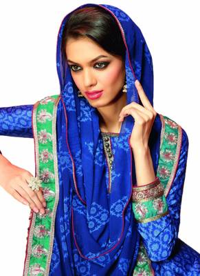 Blue Printed Crepe semi stitched salwar with dupatta 2