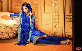 Blue Printed Crepe semi stitched salwar with dupatta 4