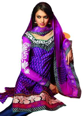 Purple Printed Crepe semi stitched salwar with dupatta 1