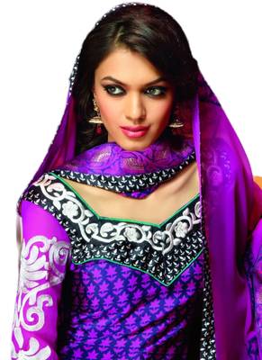 Purple Printed Crepe semi stitched salwar with dupatta 2