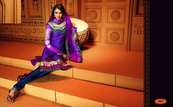 Purple Printed Crepe semi stitched salwar with dupatta 4