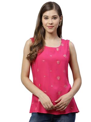 Pink printed polyester party-tops 1