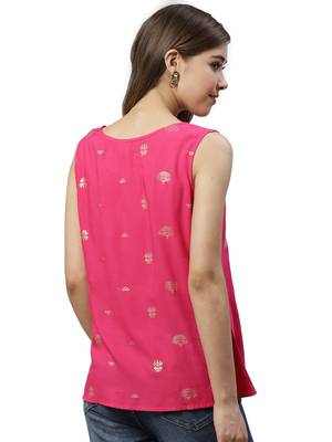 Pink printed polyester party-tops 2