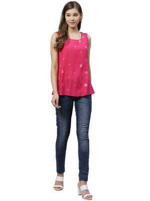 Pink printed polyester party-tops 5