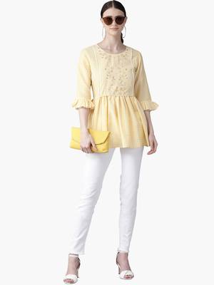 Yellow printed polyester tunics 4