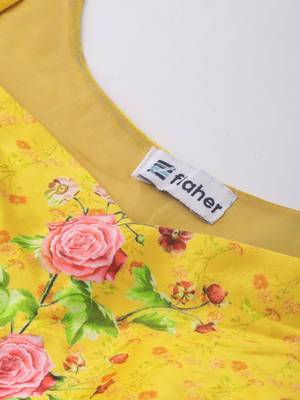 Yellow digital print
 satin semi stitched lehenga 4