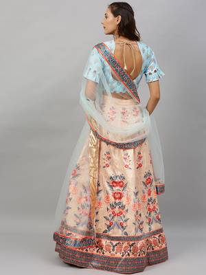Beige digital print satin semi stitched lehenga 2