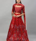 Pink digital print satin semi stitched lehenga
