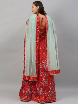 Pink digital print satin semi stitched lehenga 2