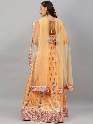 Yellow digital print satin semi stitched lehenga 2