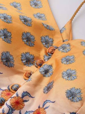 Yellow digital print satin semi stitched lehenga 4