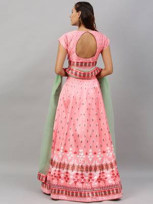 Light-pink digital print satin semi stitched lehenga 2
