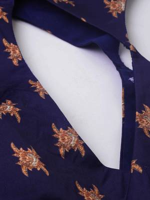 Navy-blue digital print
 satin semi stitched lehenga 4