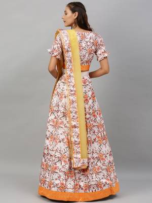 Off-white digital print satin semi stitched lehenga 2