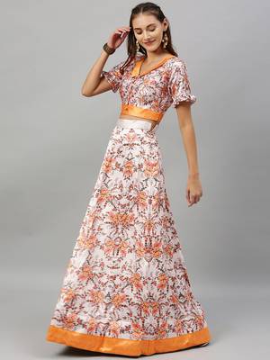 Off-white digital print satin semi stitched lehenga 3