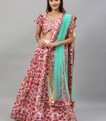 Light-pink digital print
 satin semi stitched lehenga