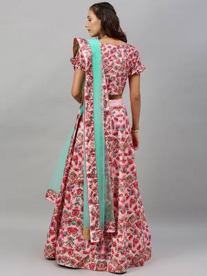 Light-pink digital print
 satin semi stitched lehenga 2