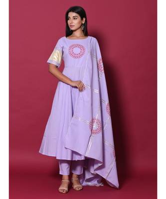Purple block print cotton kurta sets 1