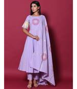 Purple block print cotton kurta sets