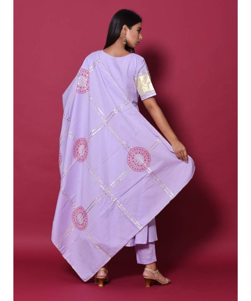 Purple block print cotton kurta sets