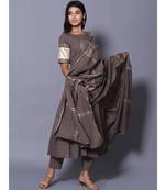 Grey block print cotton kurta sets