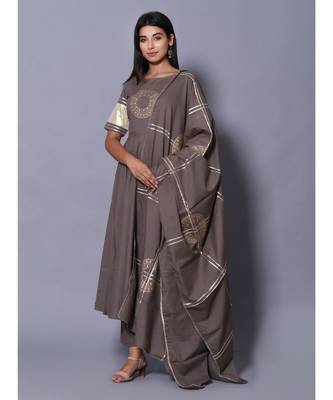 Grey block print cotton kurta sets 5