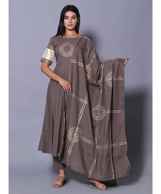 Grey block print cotton kurta sets 6