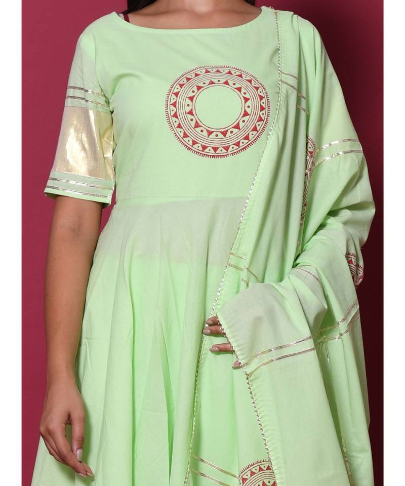 green block print cotton kurta sets