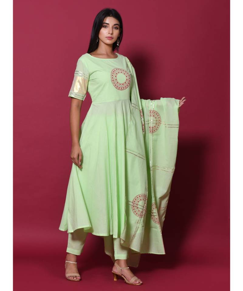 green block print cotton kurta sets