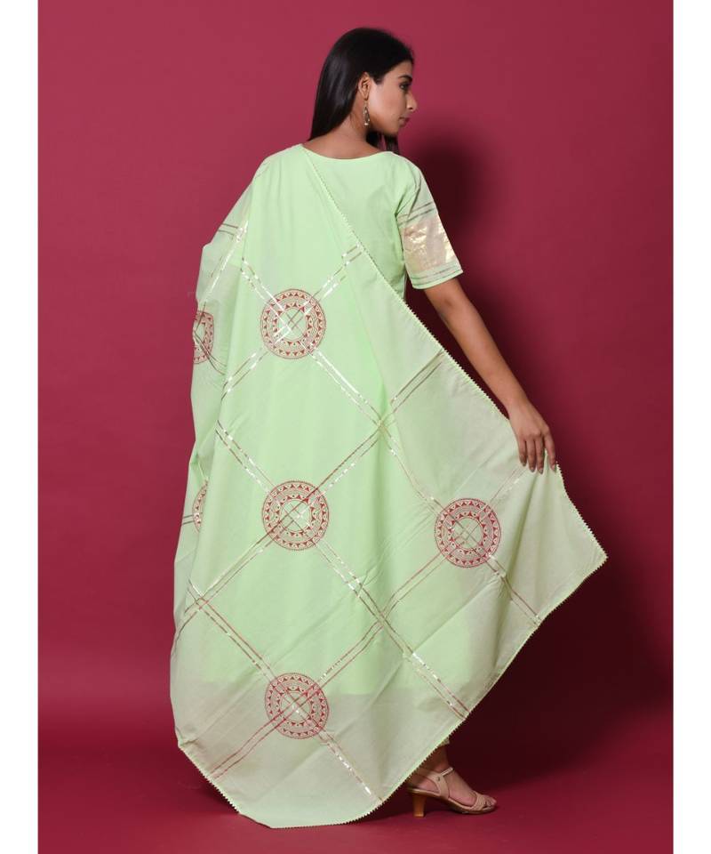 green block print cotton kurta sets