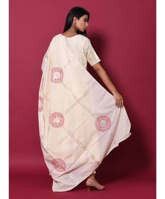 Beige block print cotton kurta sets 6
