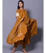 yellow block print cotton kurta sets