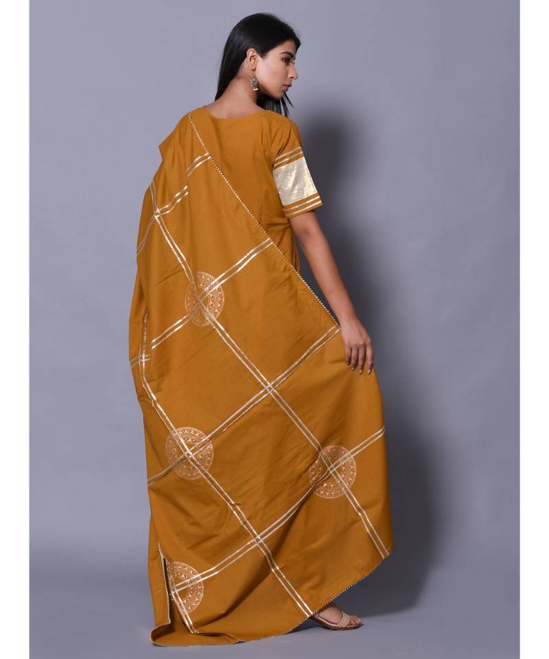 yellow block print cotton kurta sets