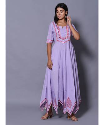 Purple block print cotton kurtis 1