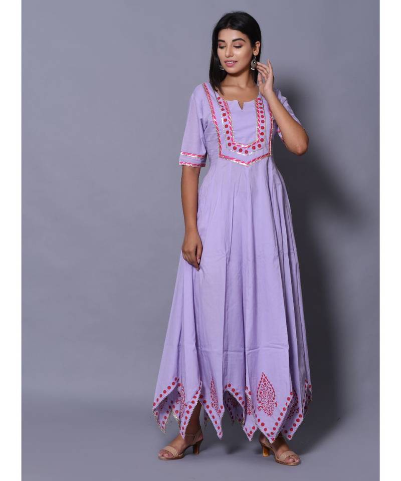 Purple block print cotton kurtis
