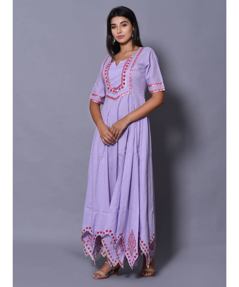Purple block print cotton kurtis