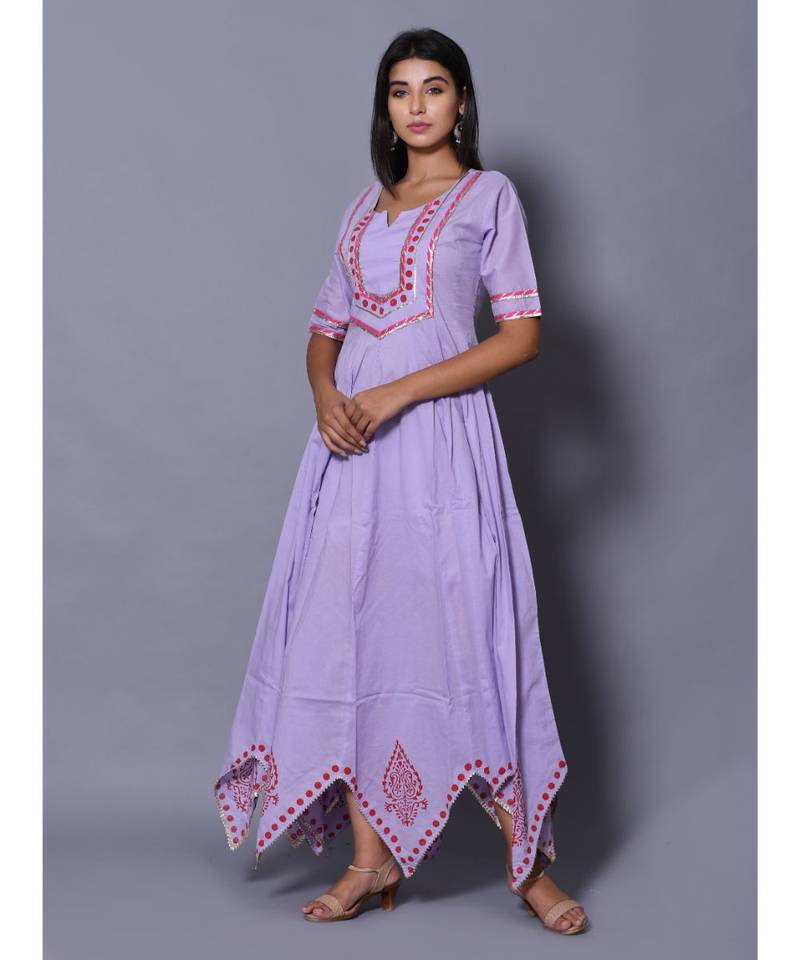 Purple block print cotton kurtis