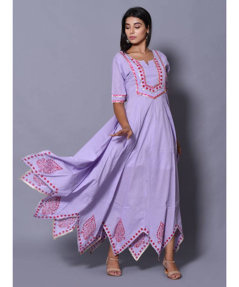 Purple block print cotton kurtis