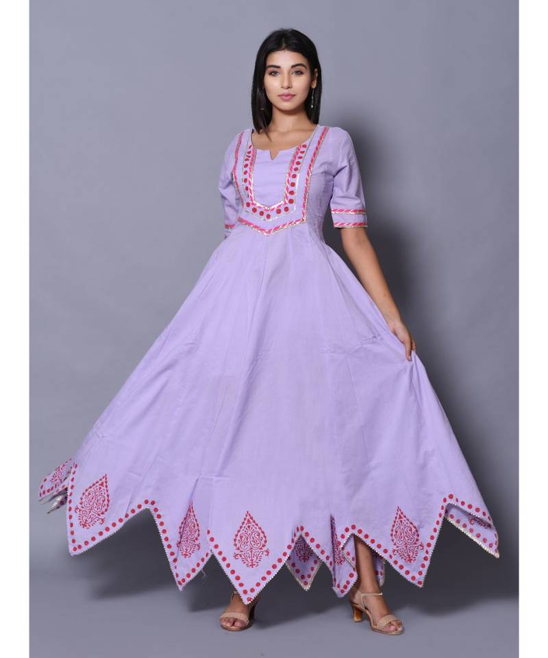 Purple block print cotton kurtis