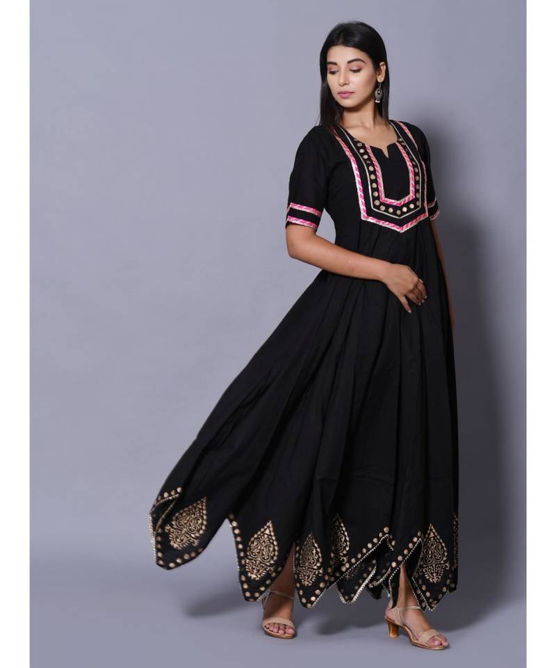 Black block print cotton kurtis