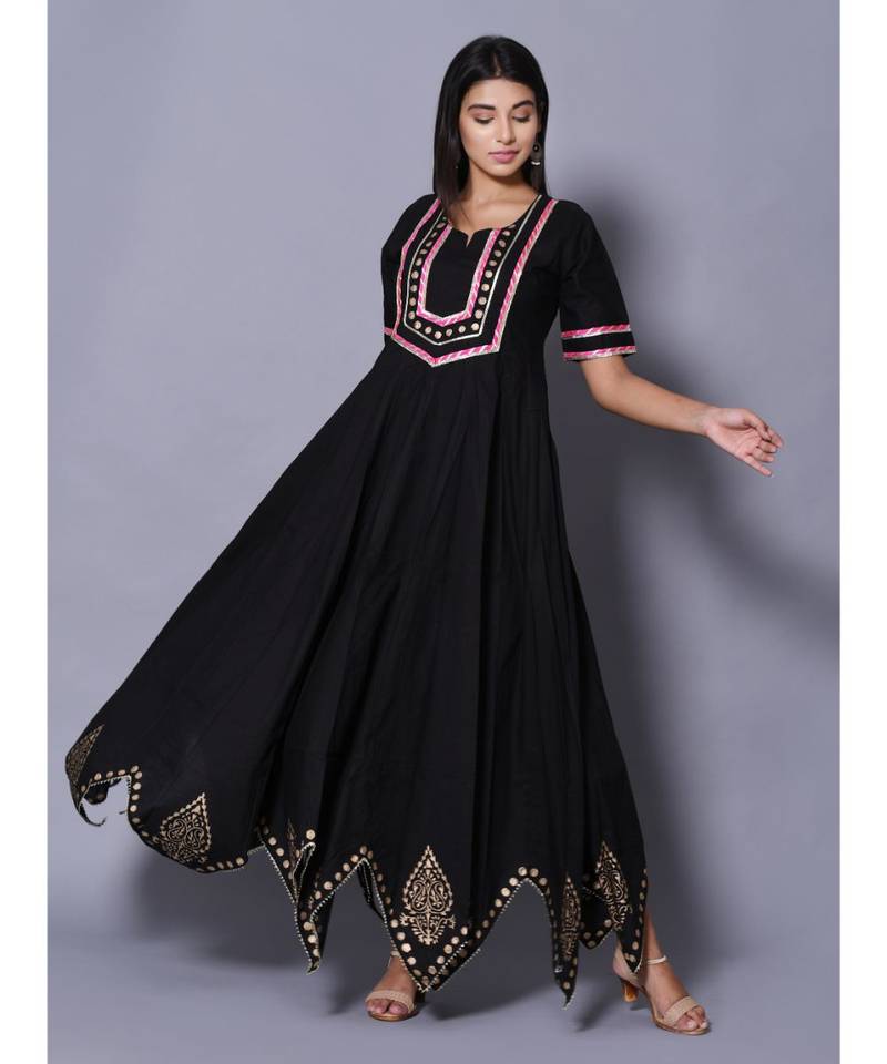 Black block print cotton kurtis