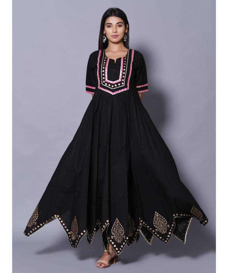 Black block print cotton kurtis