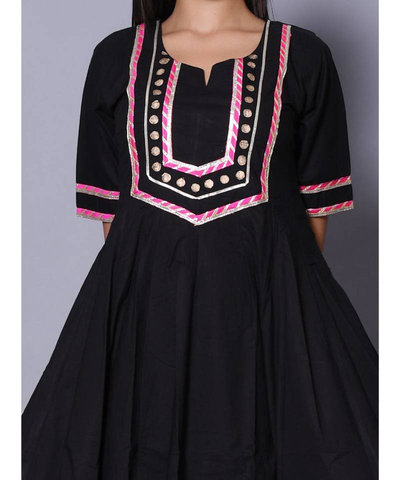 Black block print cotton kurtis
