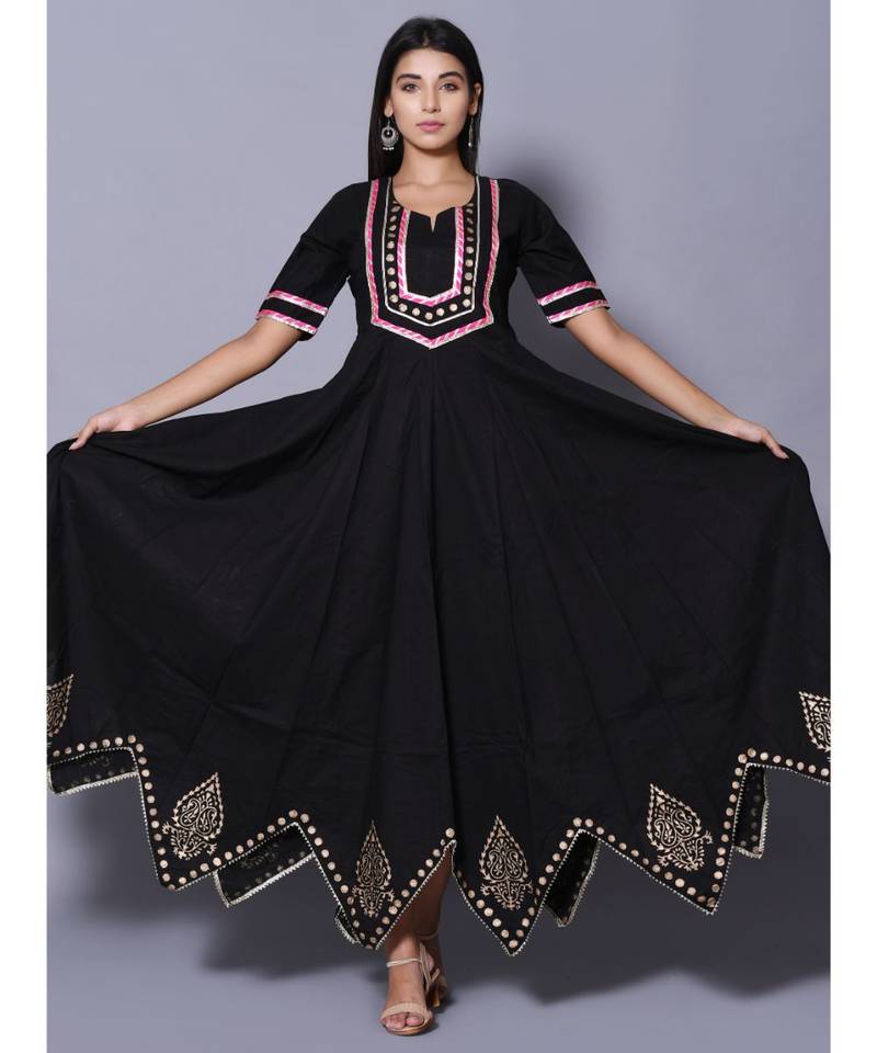 Black block print cotton kurtis